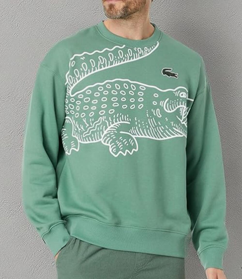 Lacoste Men's Long Sleeve Loose Fit Croc Crewneck Sweater Ash Tree XXL